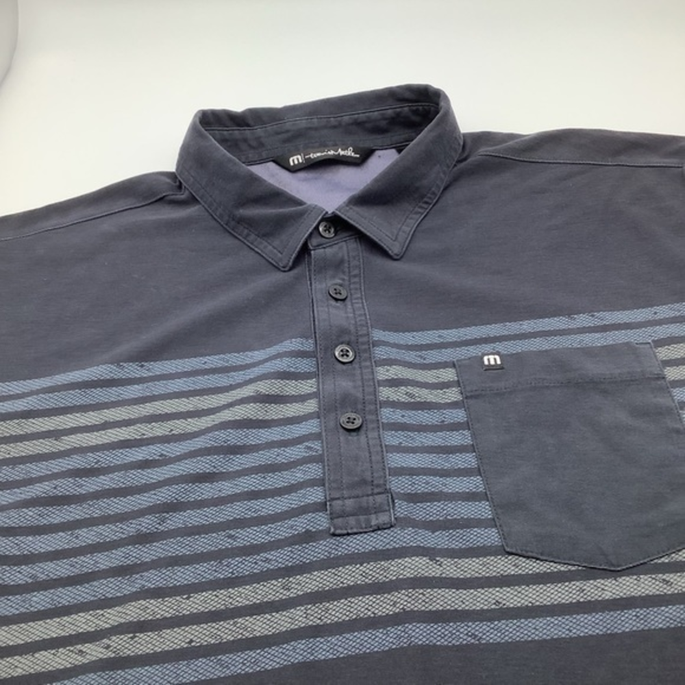 Travis Mathew Mens Short Sleeve Polo‎ Black With Stripes Size Large.